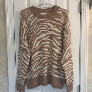 Christian Siriano Zebra Patterned Tan and White Crew-neck Tunic Sweater